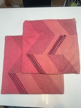 2 Pottery Barn Embroidered Pink Pillow Shams‎